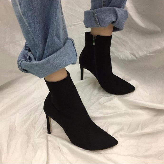 Angle Boots Hill 2TYPE Heel 9.5cm Suede Leather Tr