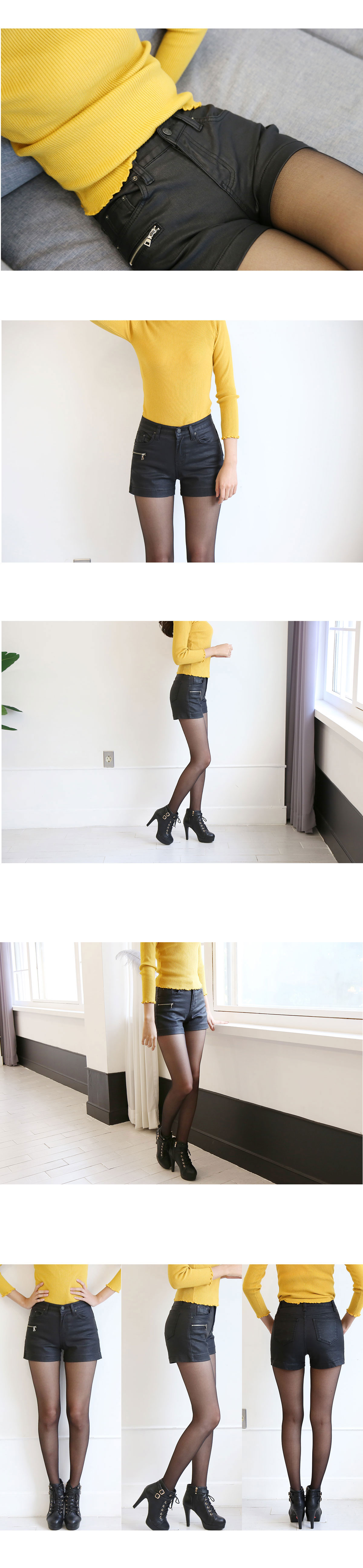 Women Short Pants Zipper Leather Shorts Leathers B