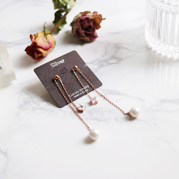 Silver Hand-to-Line Pearl Drop Earrings Women Silv