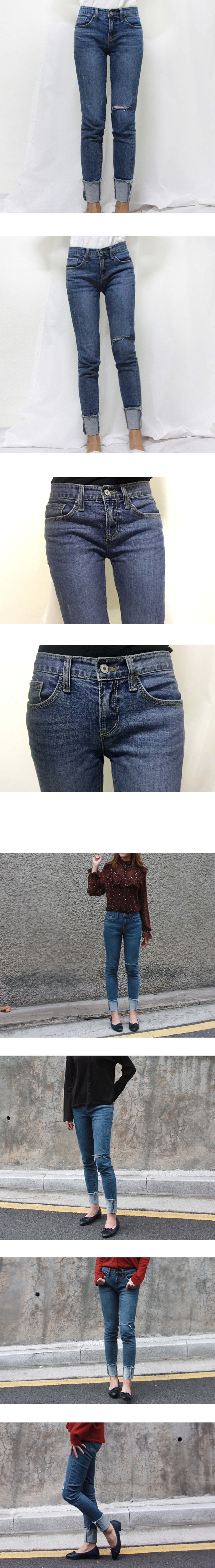 Women Jeans Pants 9 Piece Rollup Date Denim Pants 