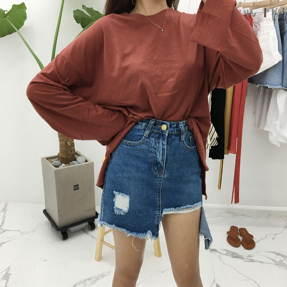 Denim Skirt Ribs A Line High-waisted mini chopstic