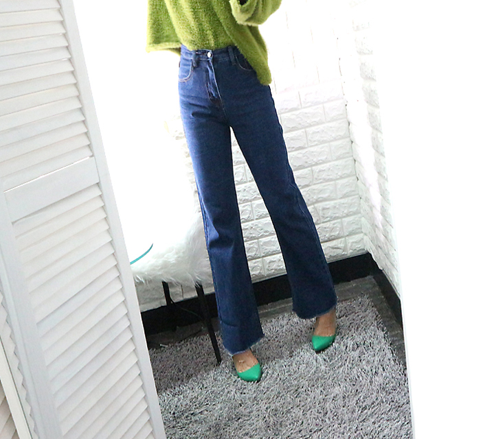 Women Jeans Pants High Waist Long Wide Denim Roll-