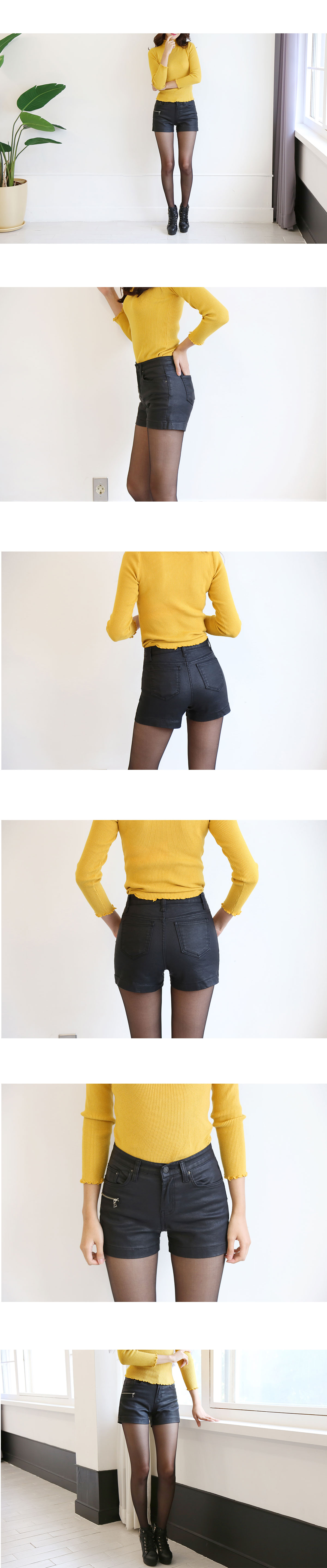 Women Short Pants Zipper Leather Shorts Leathers B