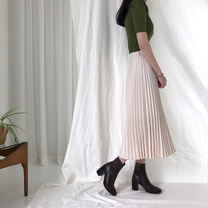 Banded Metal Pleated Long Skirt 4color Pleated Ski