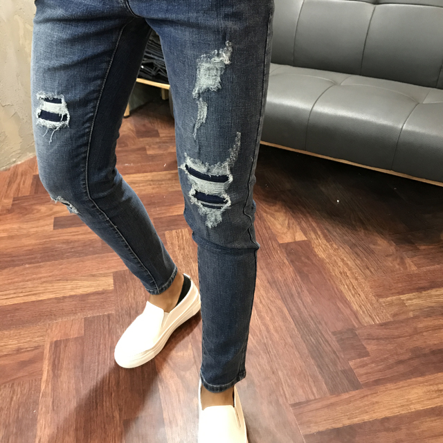 Korea Jeans Pants Biker Zipper Damage Jeans Man Je