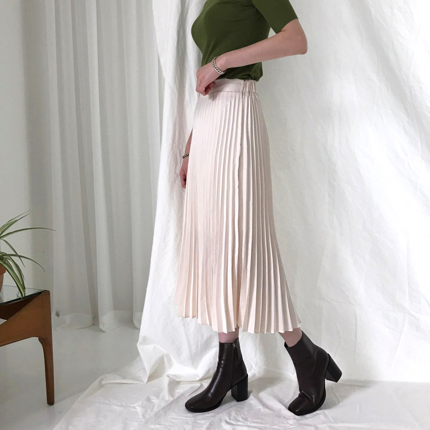 Banded Metal Pleated Long Skirt 4color Pleated Ski