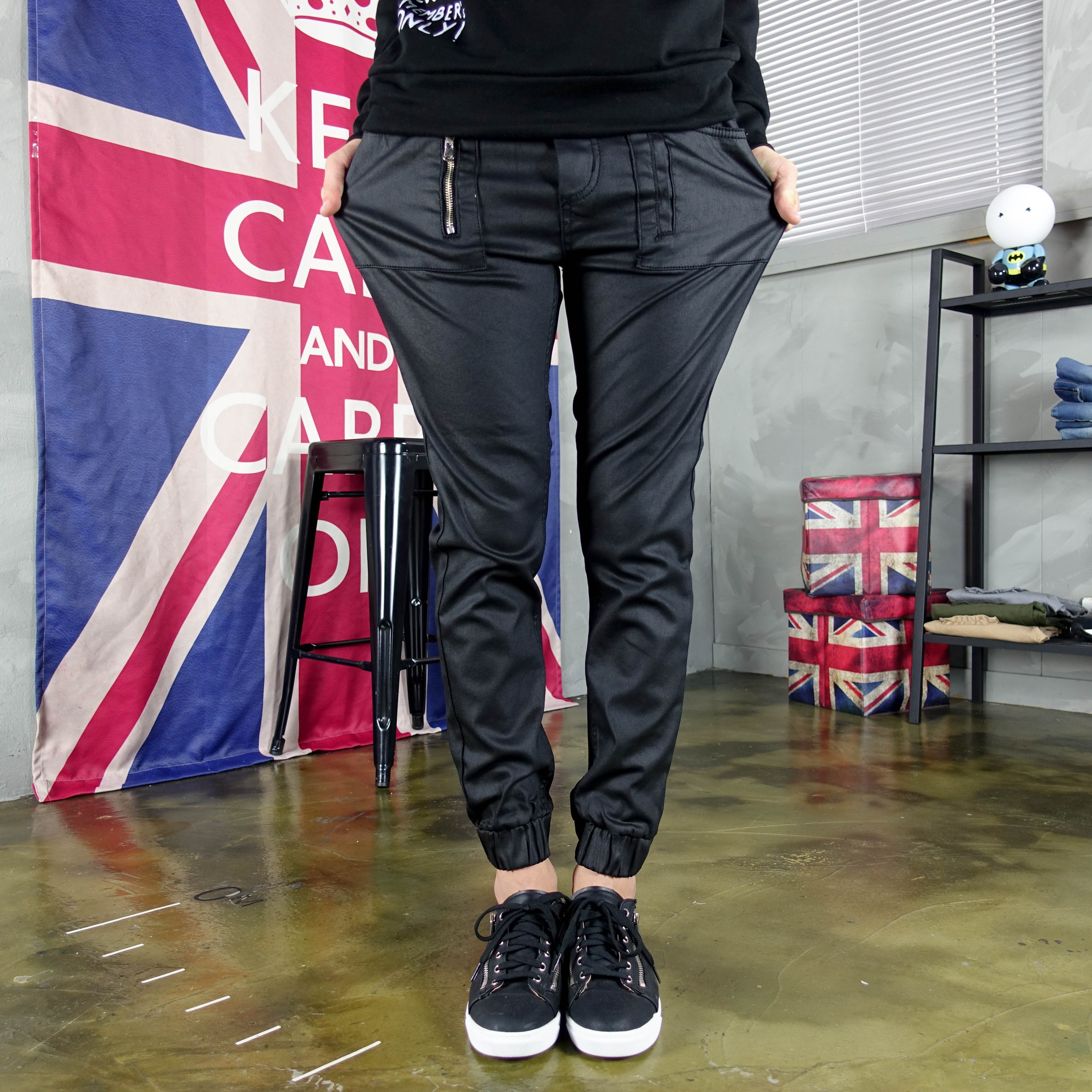 Korea Jeans Pants Banding Coated Jogger Pants Big 