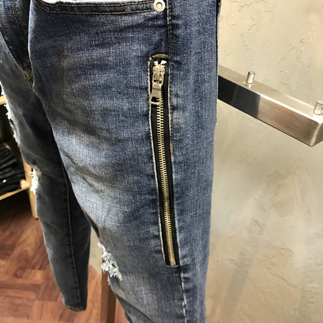 Korea Jeans Pants Biker Zipper Damage Jeans Man Je