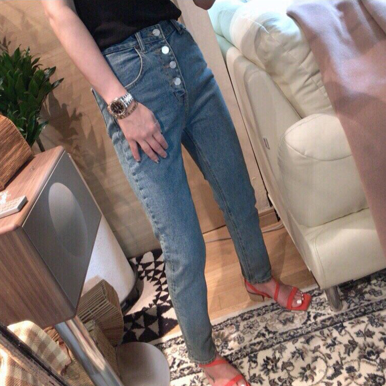Women Jeans Pants 4 button high waisted jeans slim