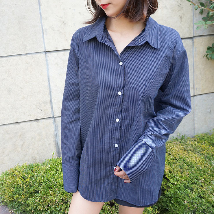 Loose-fitting striped shirt Southern Fall 3color F