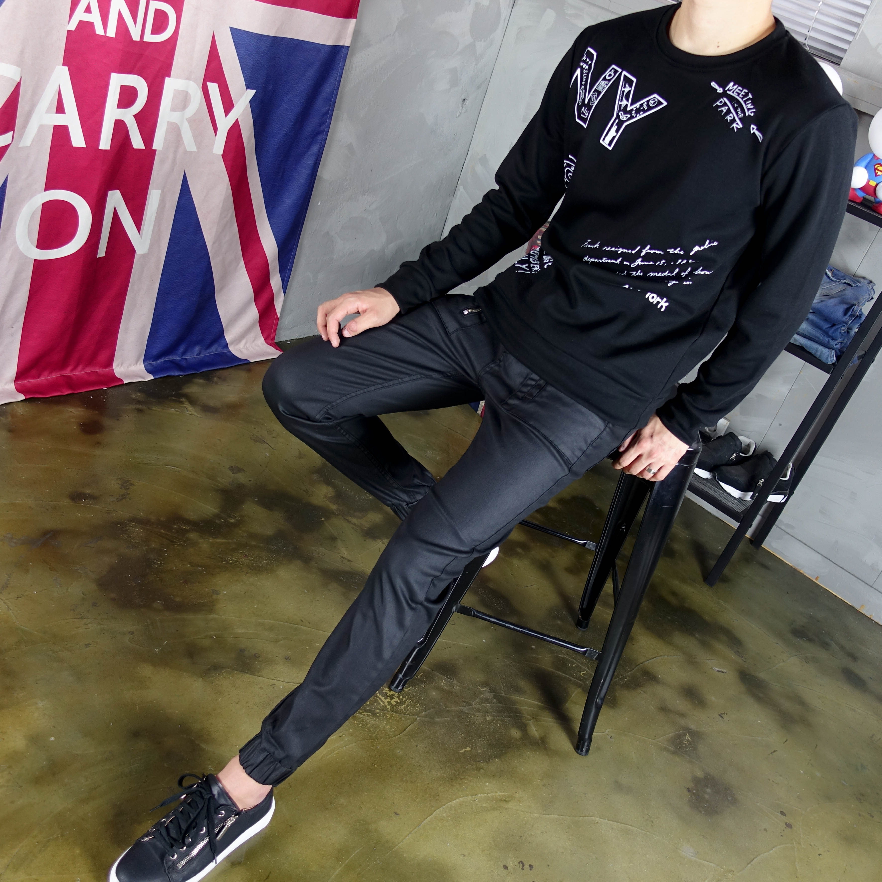 Korea Jeans Pants Banding Coated Jogger Pants Big 