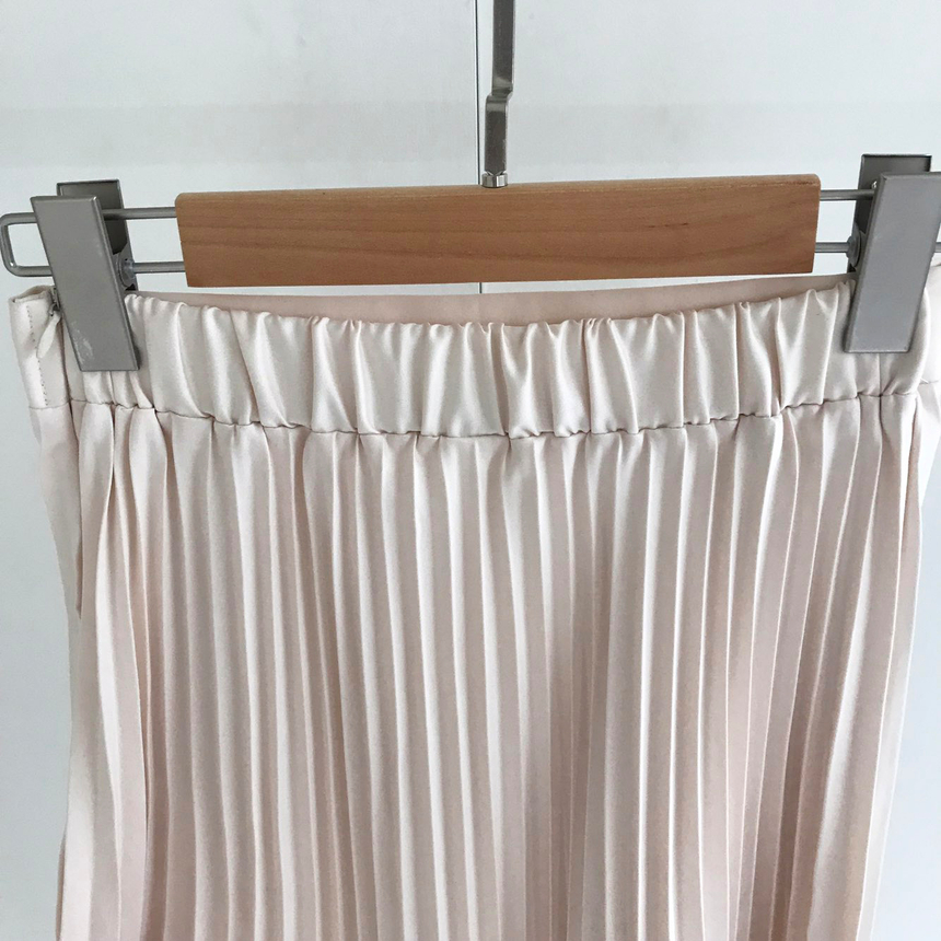 Banded Metal Pleated Long Skirt 4color Pleated Ski