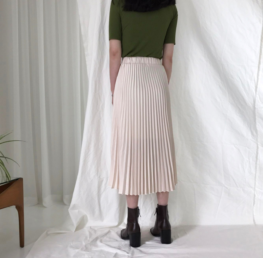 Banded Metal Pleated Long Skirt 4color Pleated Ski