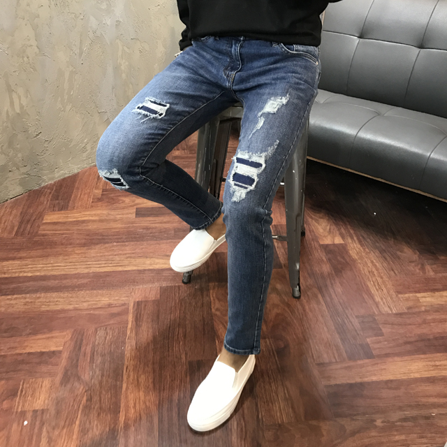 Korea Jeans Pants Biker Zipper Damage Jeans Man Je