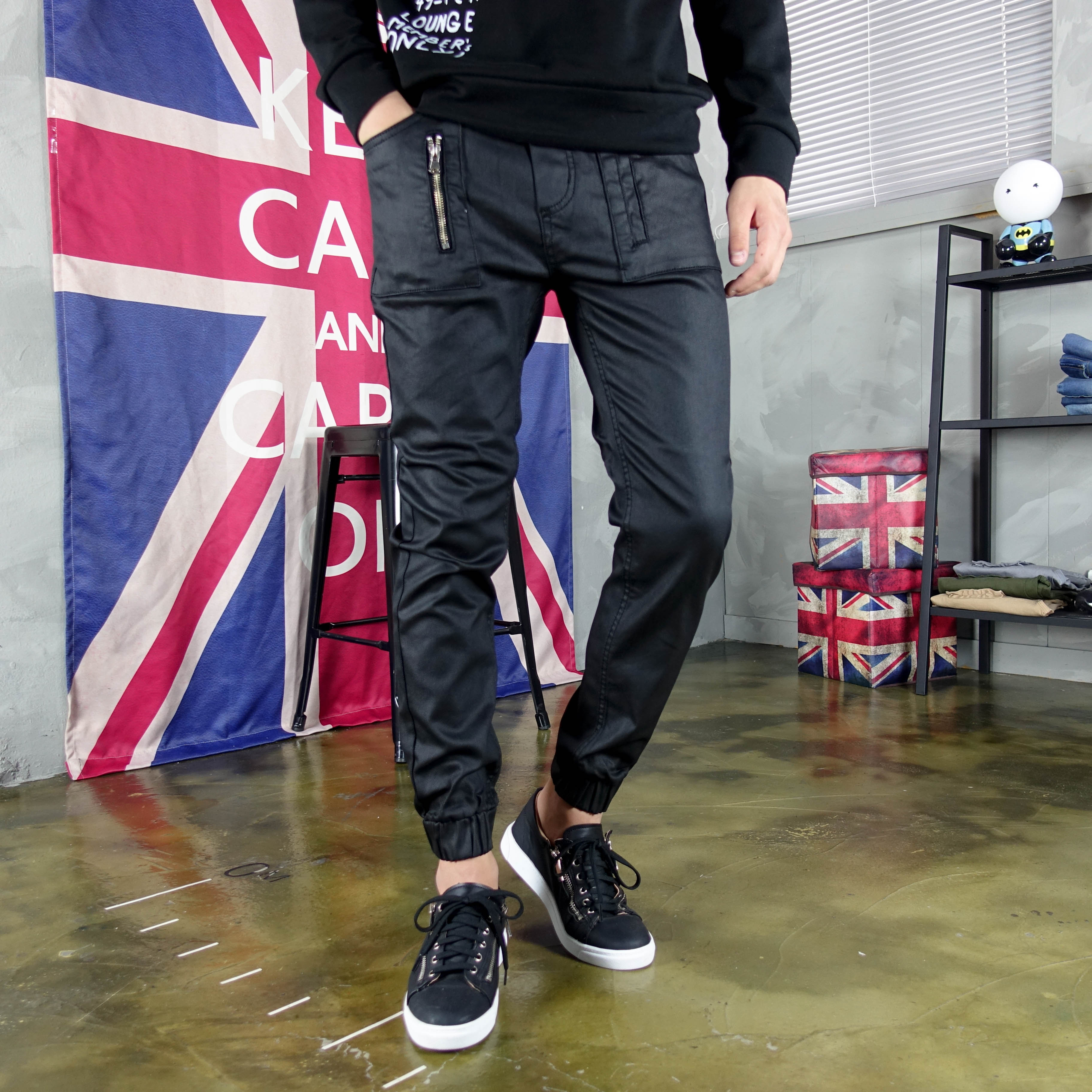 Korea Jeans Pants Banding Coated Jogger Pants Big 