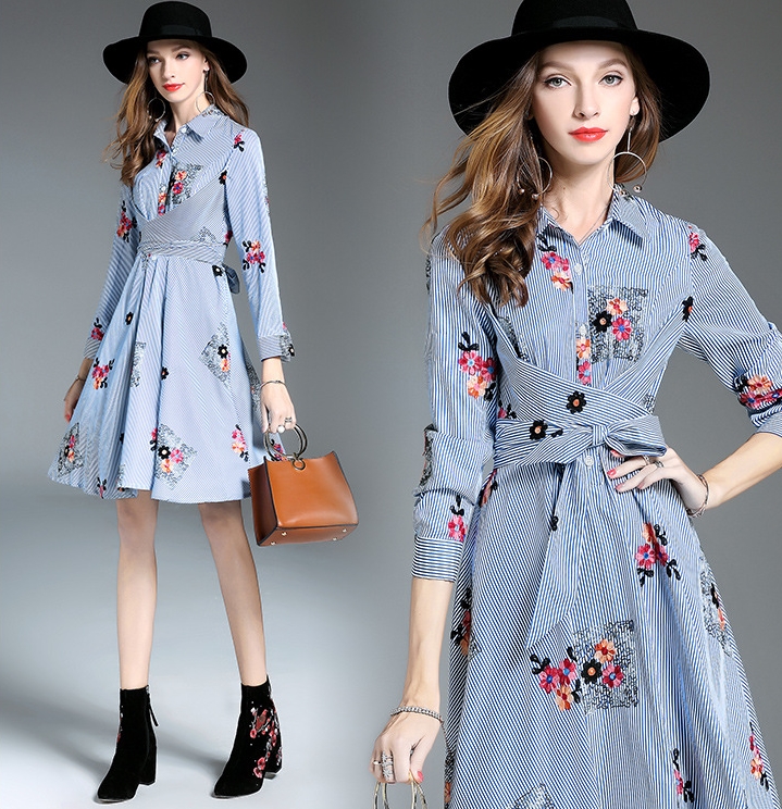 New Women Dress Flower Embroidery Fall Dress