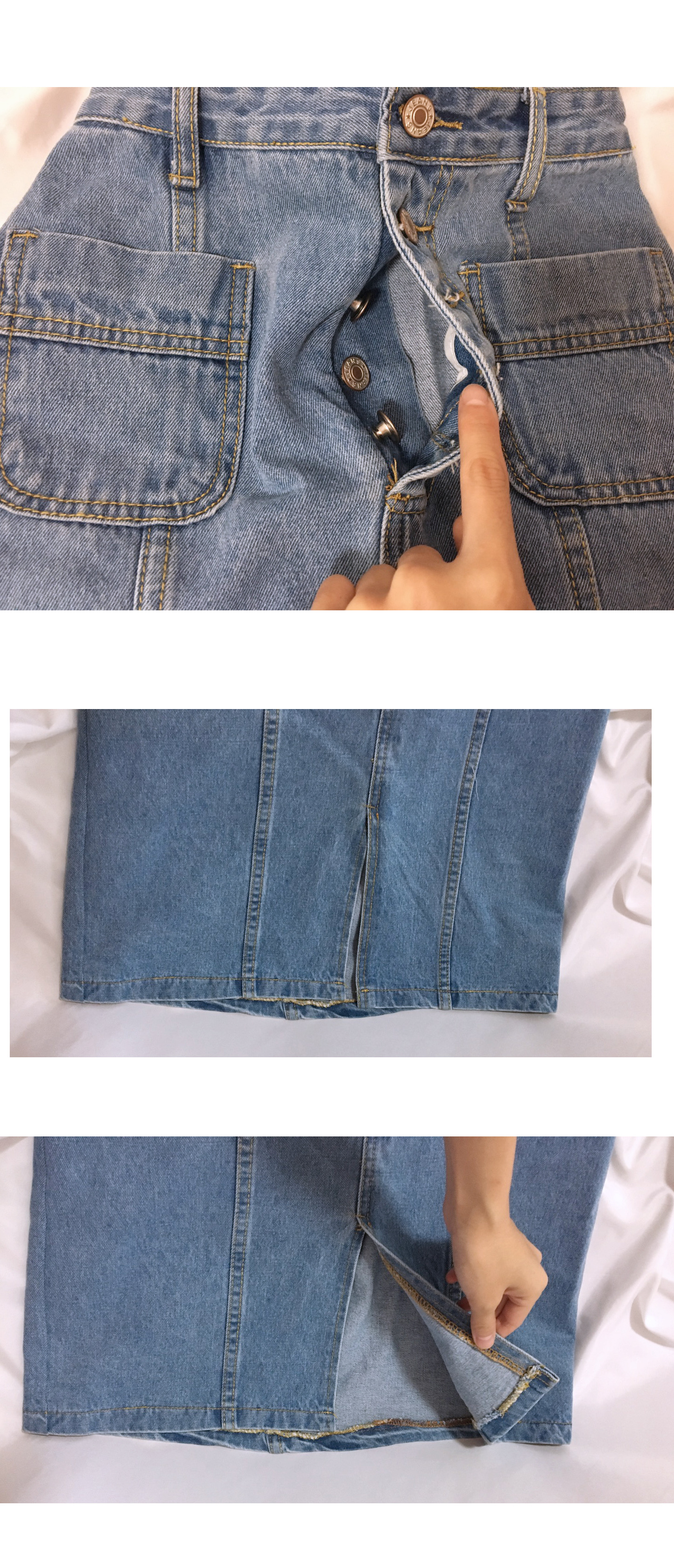 Denim Skirt front midi button chinchilla skirt blu