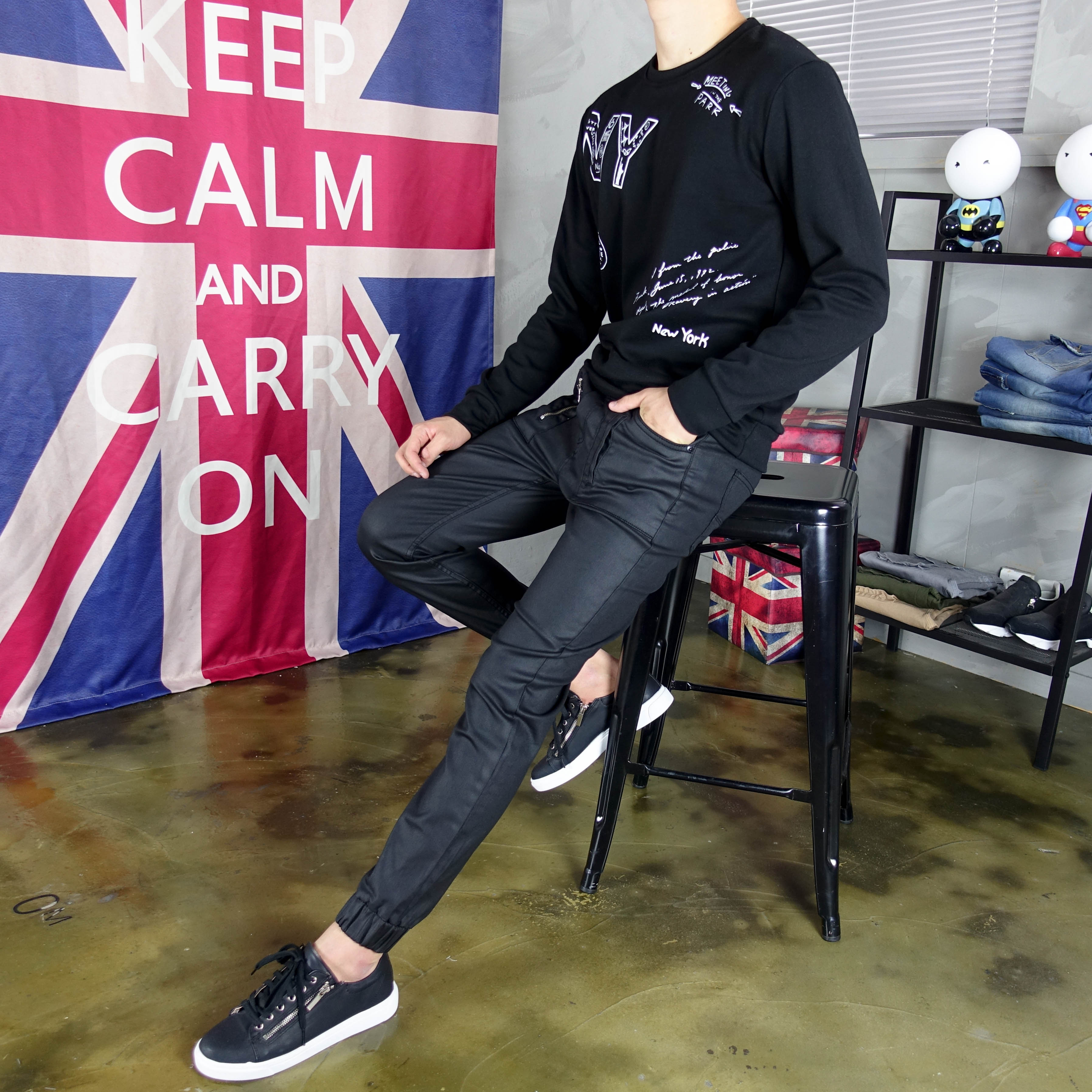 Korea Jeans Pants Banding Coated Jogger Pants Big 