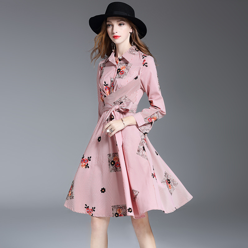 New Women Dress Flower Embroidery Fall Dress