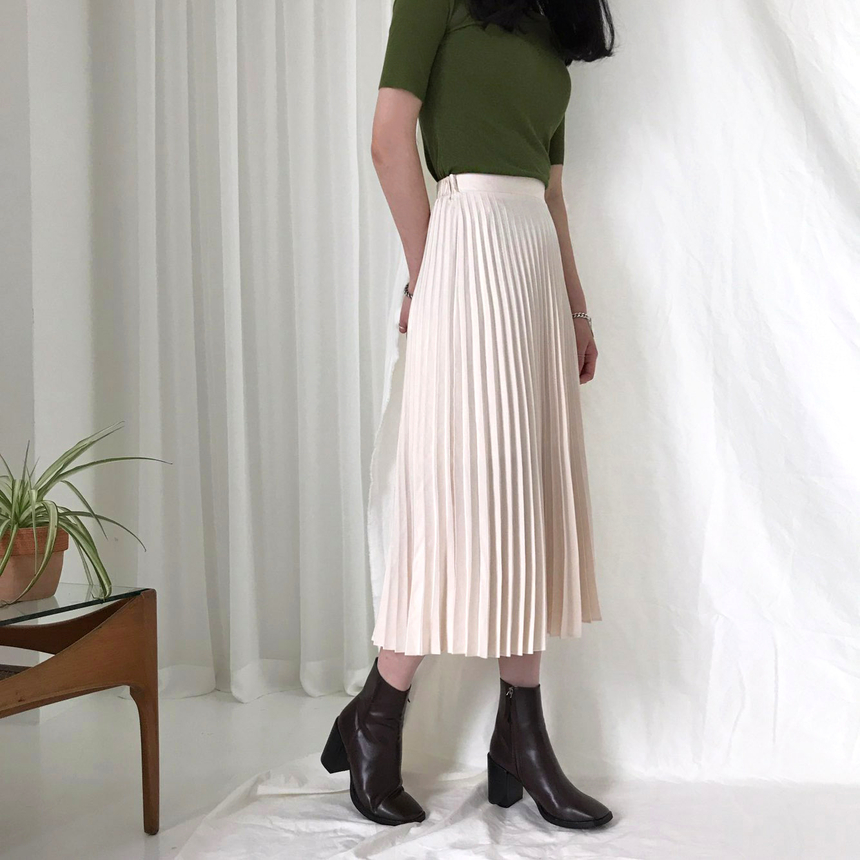 Banded Metal Pleated Long Skirt 4color Pleated Ski