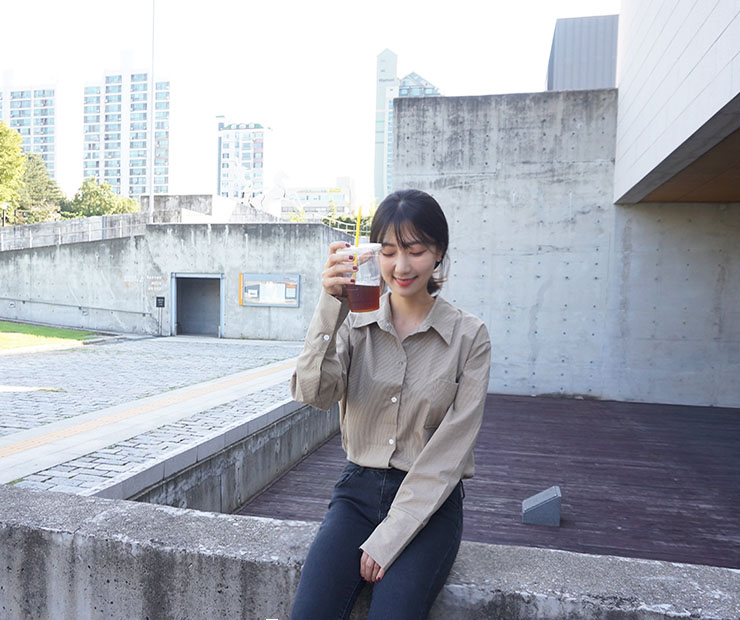 Loose-fitting striped shirt Southern Fall 3color F