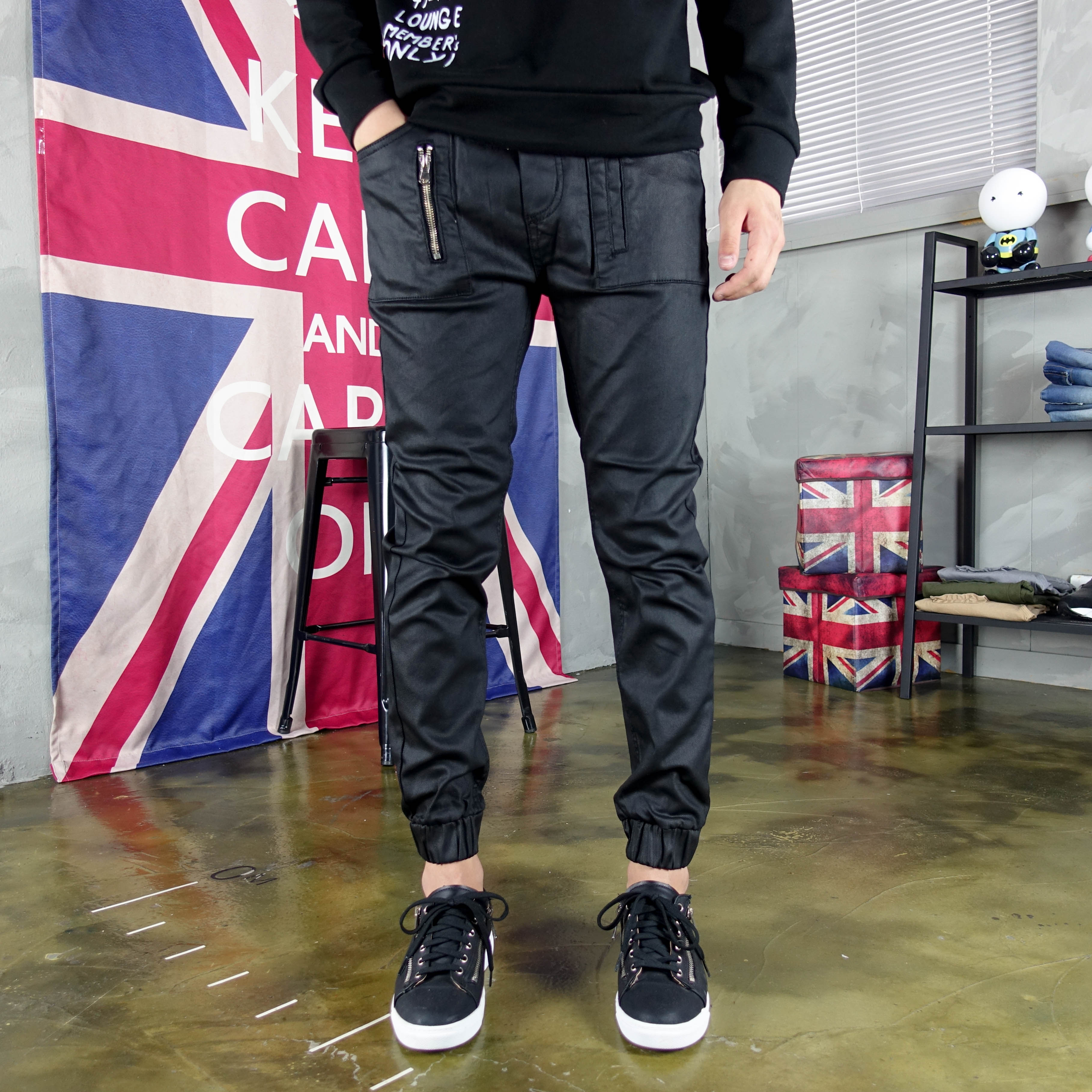 Korea Jeans Pants Banding Coated Jogger Pants Big 