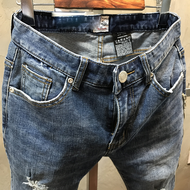 Korea Jeans Pants Biker Zipper Damage Jeans Man Je