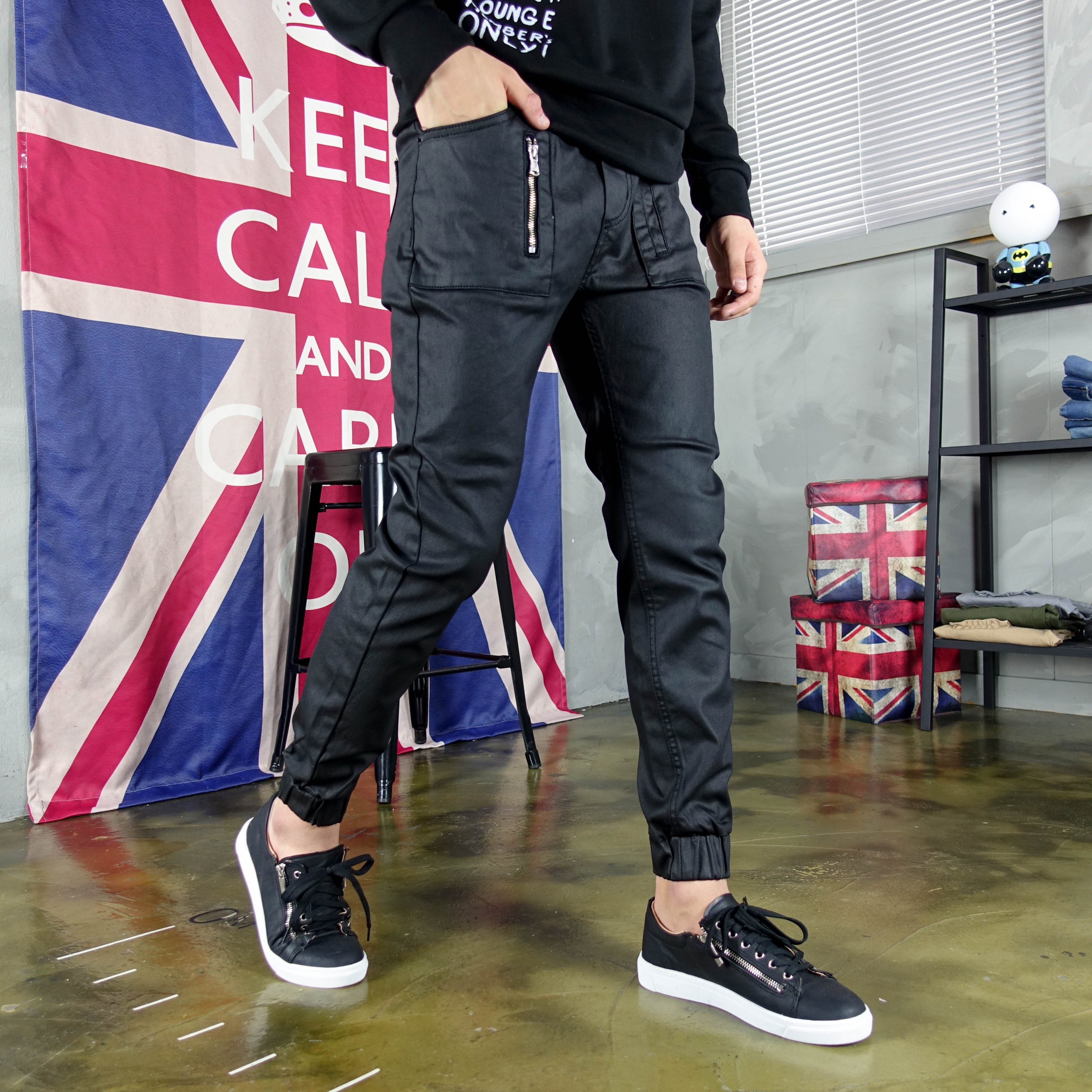 Korea Jeans Pants Banding Coated Jogger Pants Big 