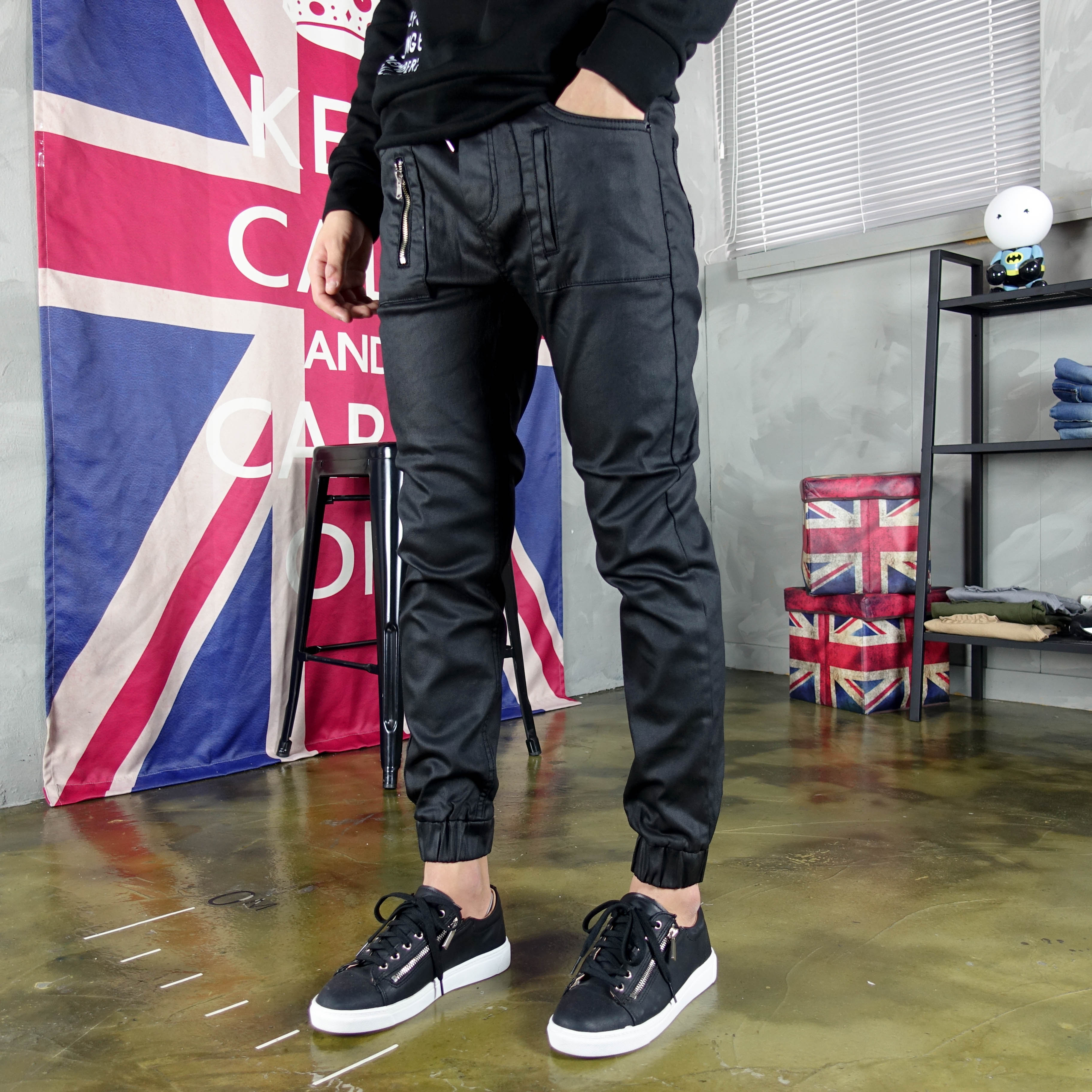 Korea Jeans Pants Banding Coated Jogger Pants Big 