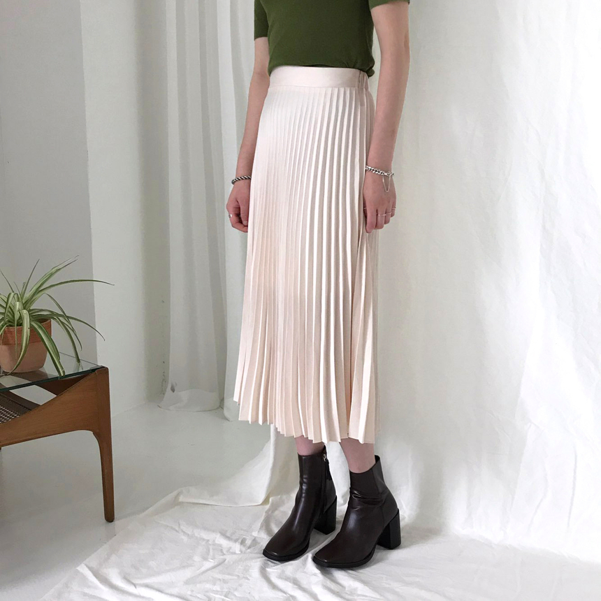 Banded Metal Pleated Long Skirt 4color Pleated Ski