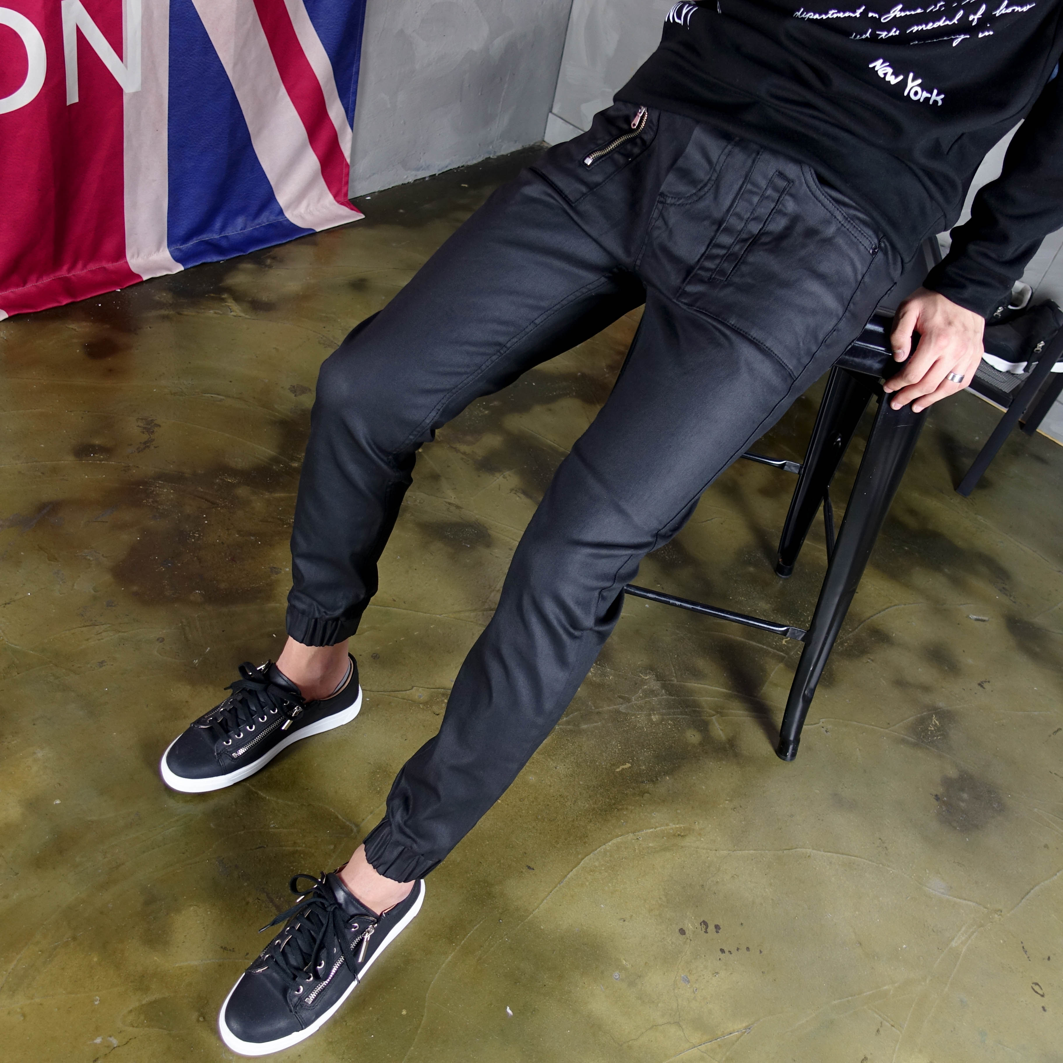 Korea Jeans Pants Banding Coated Jogger Pants Big 