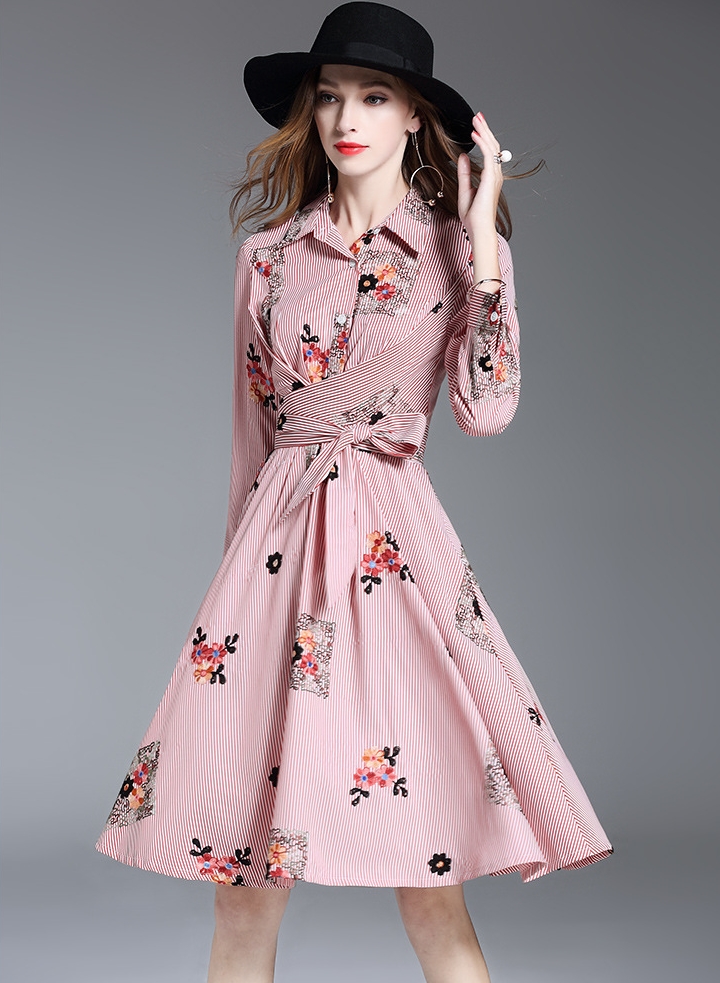 New Women Dress Flower Embroidery Fall Dress