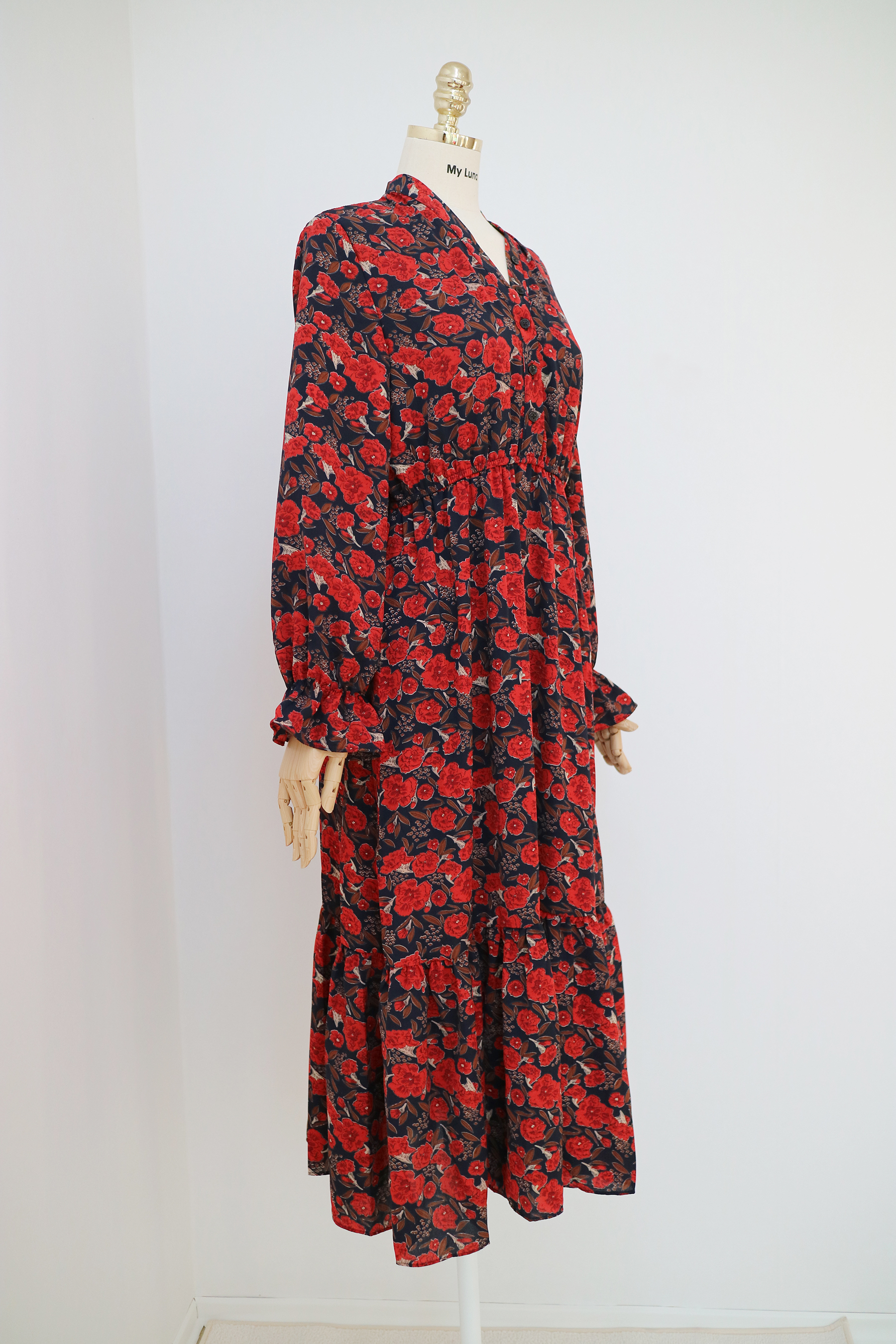 New Women Dress Red Flower Rose Long Dress One Pie