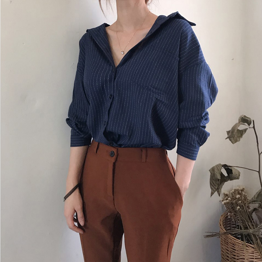 Autumn loose-fitting striped shirt Women Women Cod