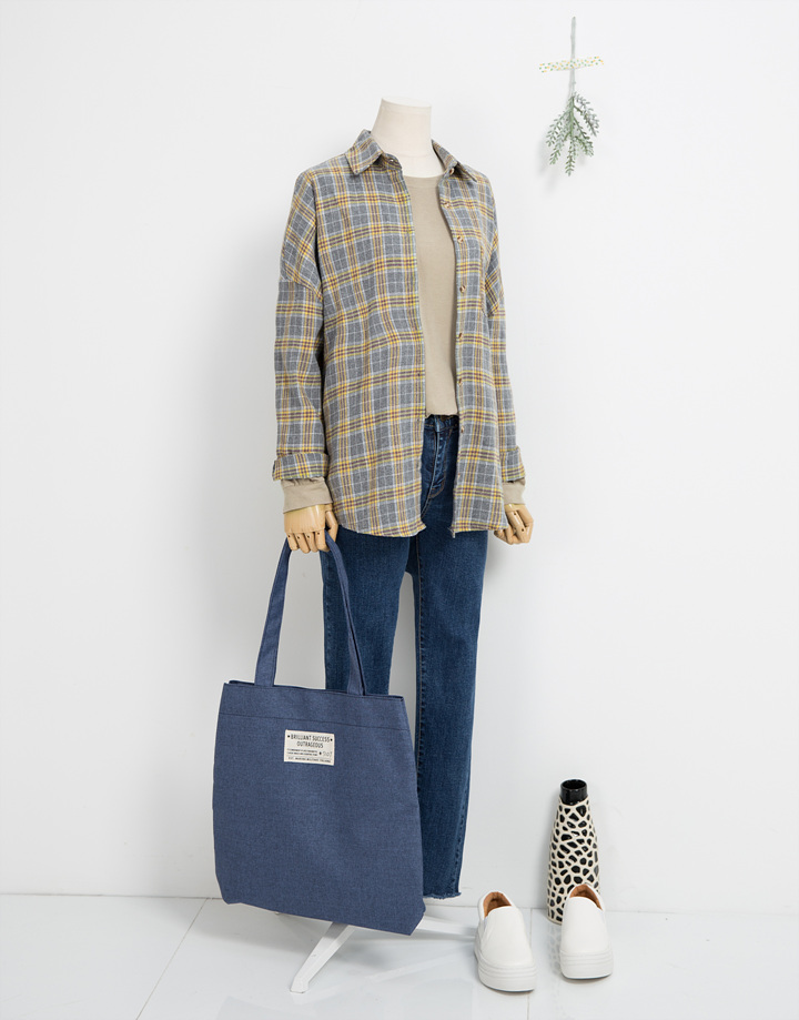 Beige zipper shoulder Eco Bag Gray Daily Gray Line