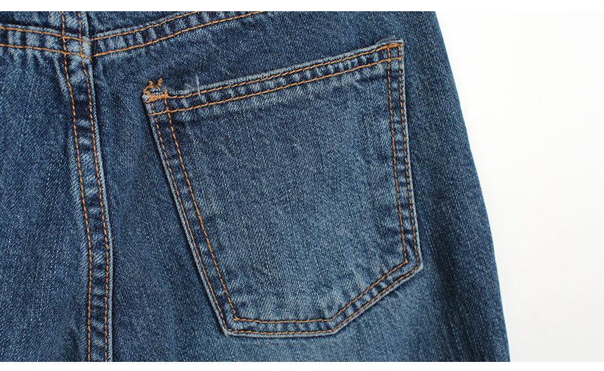 Women Jeans Pants Wide Roll-Up Damage Denim Pants 