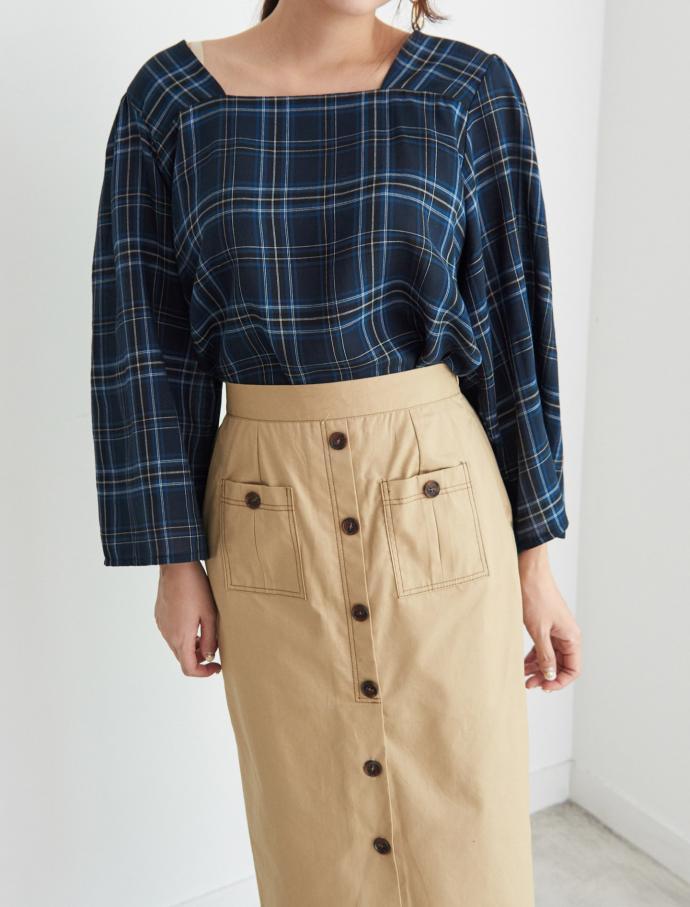 Women Blouses Square Neck Check Blouse Point Fashi