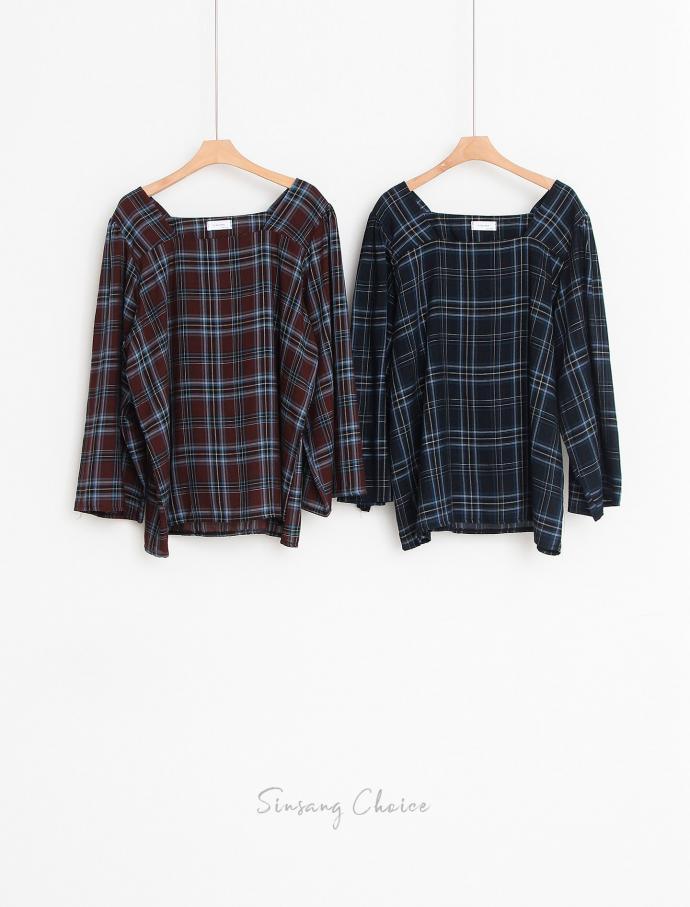 Women Blouses Square Neck Check Blouse Point Fashi