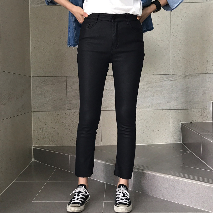 Women Jeans Pants Hem Cutting Date Coat Jean Leath