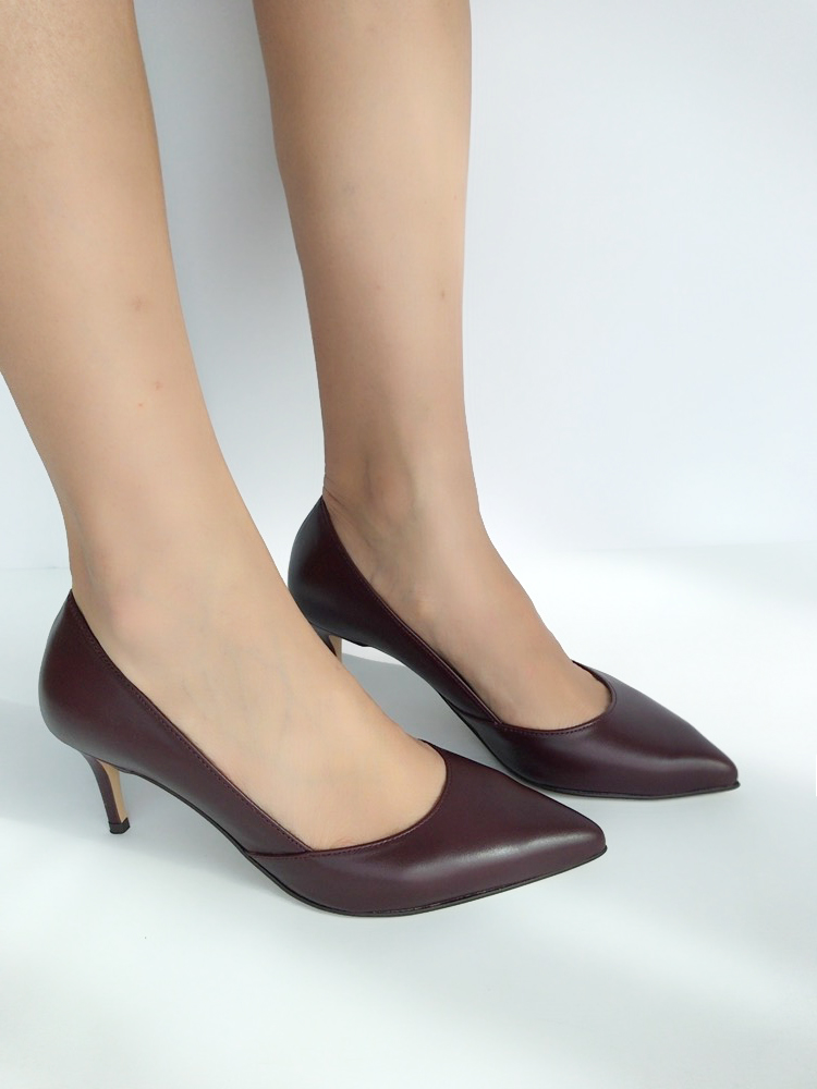 Cowhide stiletto mid heel 7cm black, beige, wine, 