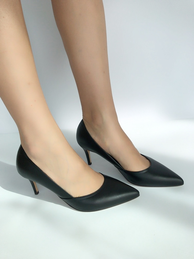 Cowhide stiletto mid heel 7cm black, beige, wine, 