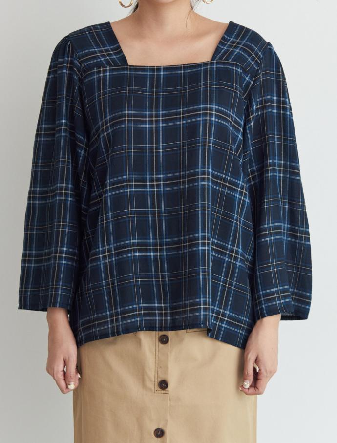 Women Blouses Square Neck Check Blouse Point Fashi