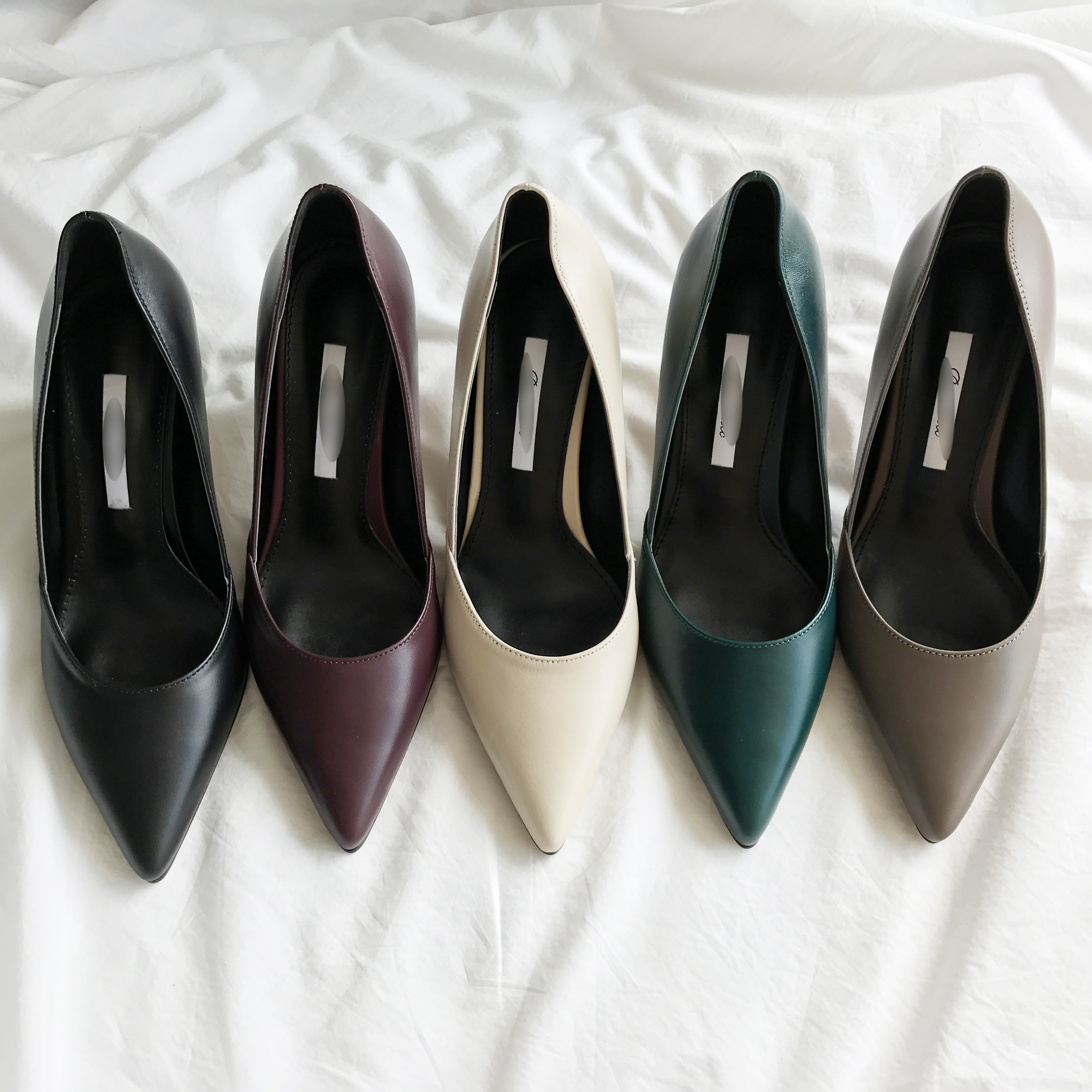 Cowhide stiletto mid heel 7cm black, beige, wine, 