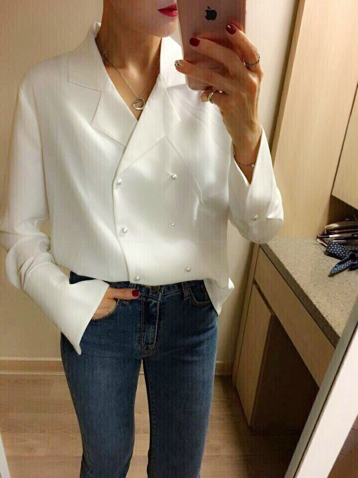 Autumn pearl blouse Elegant fashionable Mishi look