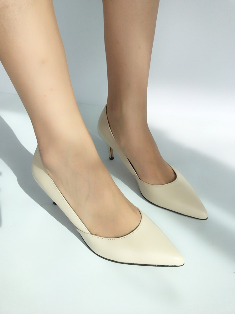 Cowhide stiletto mid heel 7cm black, beige, wine, 