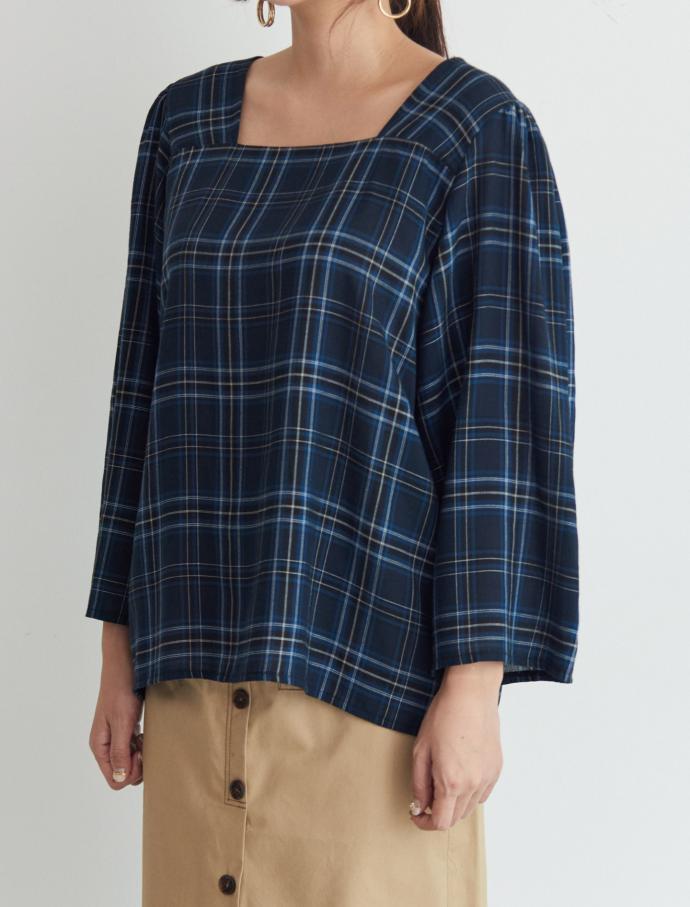 Women Blouses Square Neck Check Blouse Point Fashi