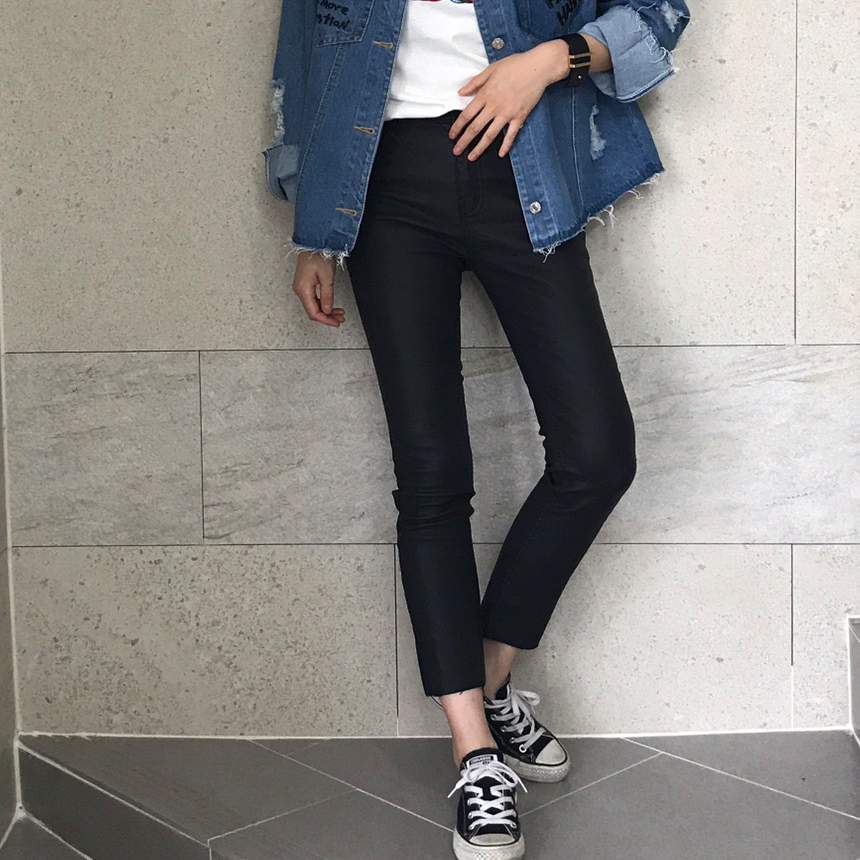 Women Jeans Pants Hem Cutting Date Coat Jean Leath