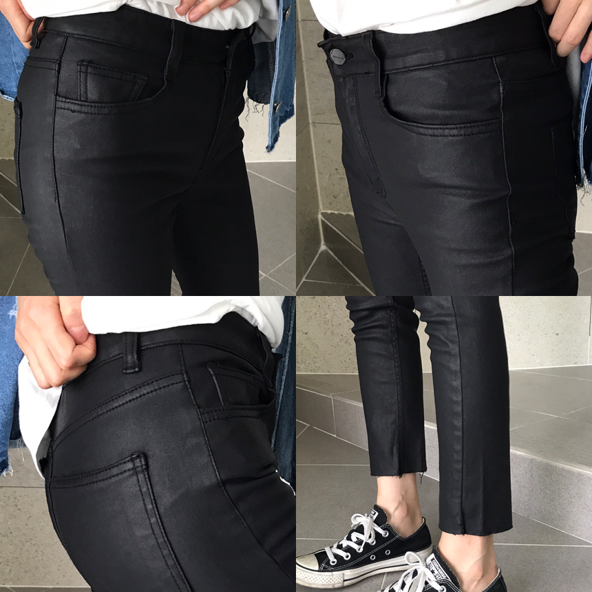 Women Jeans Pants Hem Cutting Date Coat Jean Leath