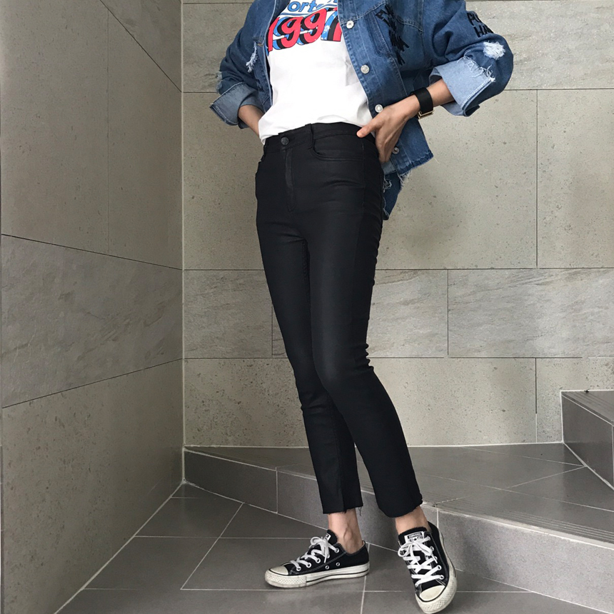 Women Jeans Pants Hem Cutting Date Coat Jean Leath