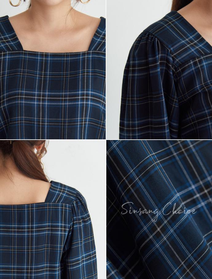 Women Blouses Square Neck Check Blouse Point Fashi